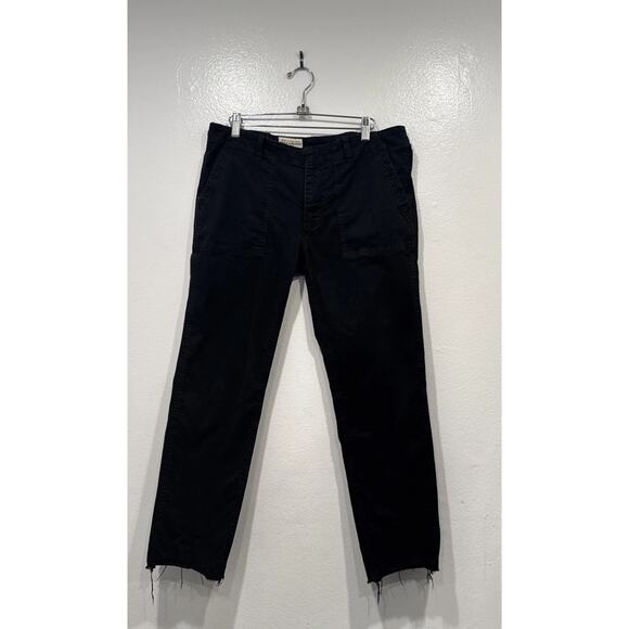 Nili Lotan Jenna Pants Women’s Size 6 Black Frayed Hem Ankle Twill Flap Pockets - Picture 1 of 8